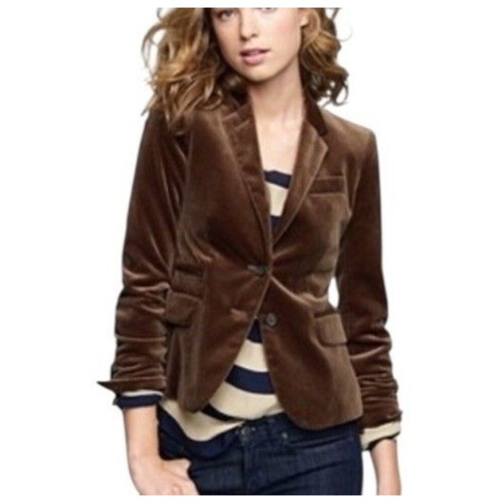 J CREW School Boy Blazer Jacket Brown Velvet Soft Women Sz 4 Cotton (4